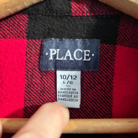 Children’s Place Buffalo plaid button up LS flannel shirt, kids’ size 10/12 LG - Picture 2 of 3
